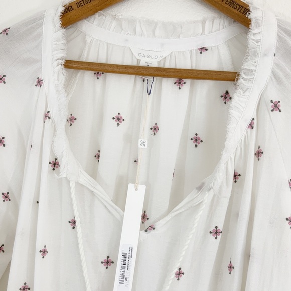 Pink Floral Embroidered Boho Peasant top - Picture 2 of 5